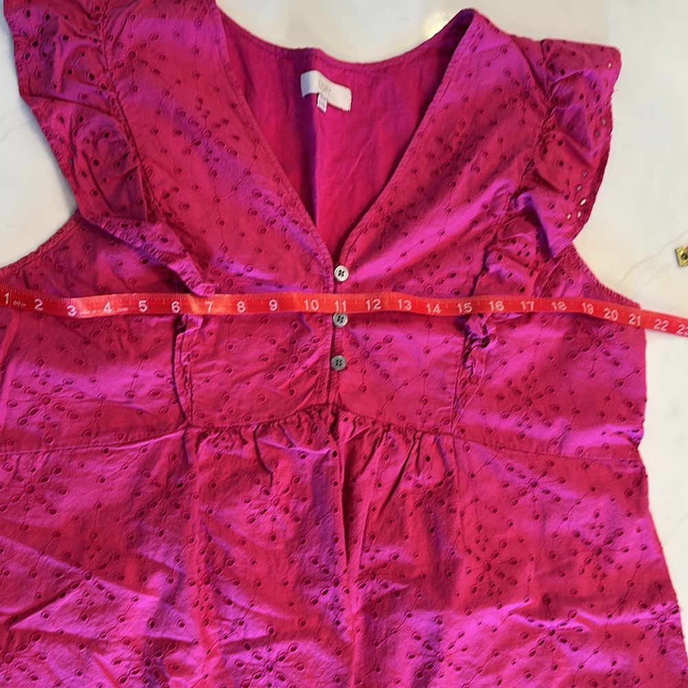 LOFT Fuschia Eyelet button ruffle swing dress size XL - Picture 10 of 10